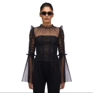 OG: $350!! Dot Mesh Angel Sleeve Black Top